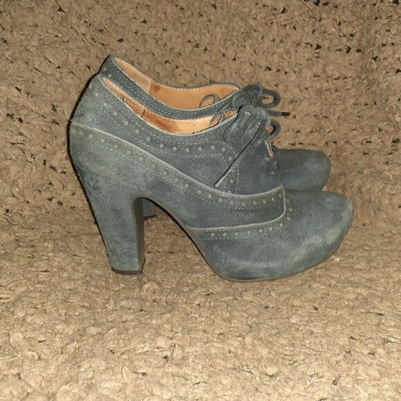 MIZ MOOZ-Vance-Oxford Brogue Heels-Victorian/Steampunk-Blue Gray Suede-Sz 6.5-EX - Picture 4 of 7